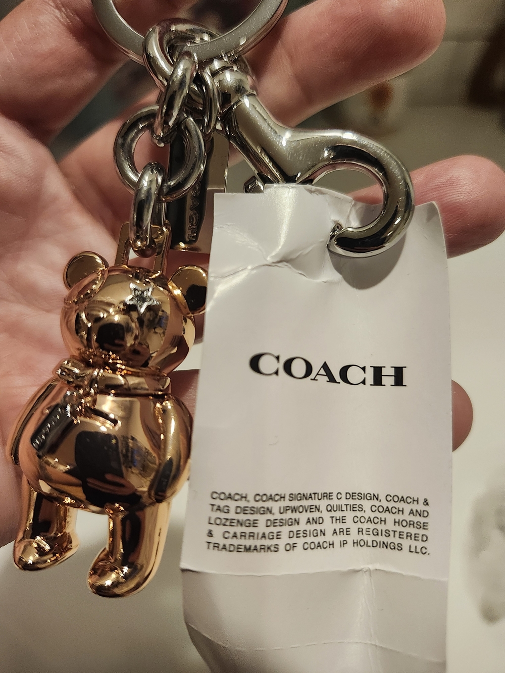 COACH Rose Gold Bear Keychain Keyring